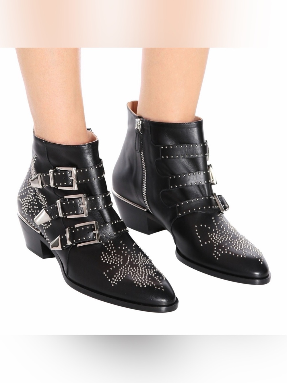 Chloé Susanna Studded Leather Ankle Boots Black Silver EU 37.5